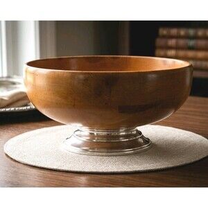 Fisher Sterling Silver Weighted Large 11” Wood Bowl MCM Investment Grade Vintage